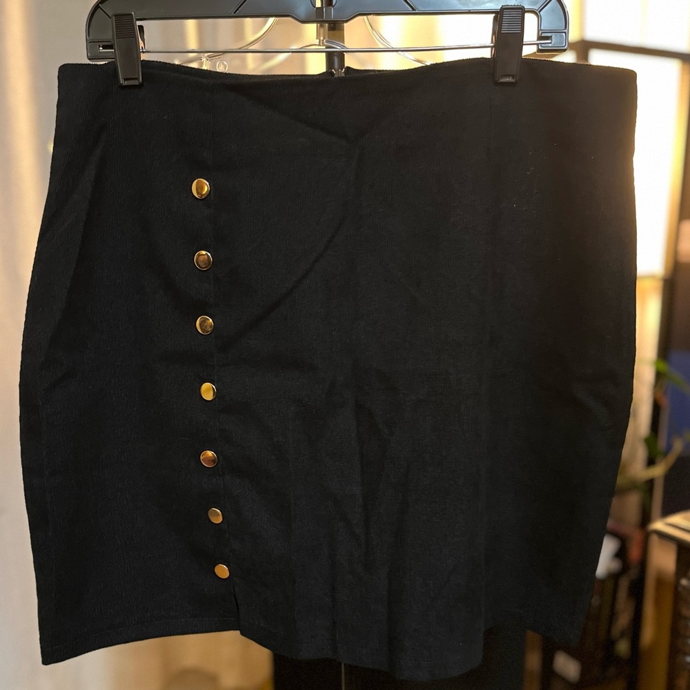 SHEIN Black Mini Skirt with Gold Buttons